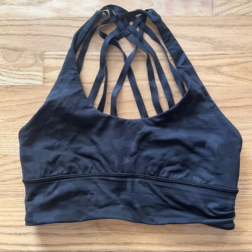 Lululemon energy strappy sports bra medium support black camo